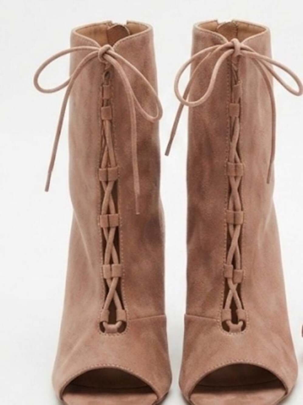 Qupid Suede Lace-Up Peep Toe Ankle Boots